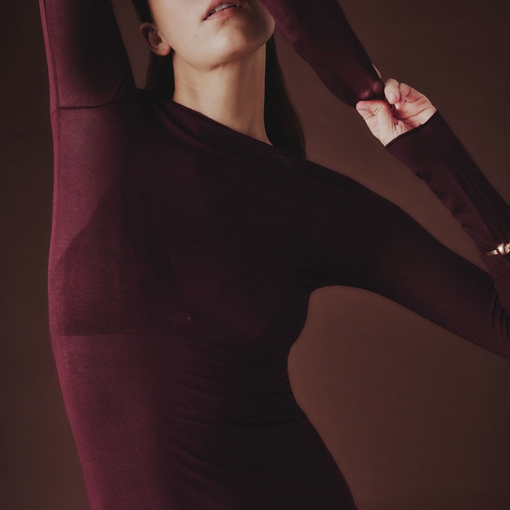 Intimissimi Boat Neck Modal Cashmere Ultralight Top Dark Burgundy - Picture 2 of 6